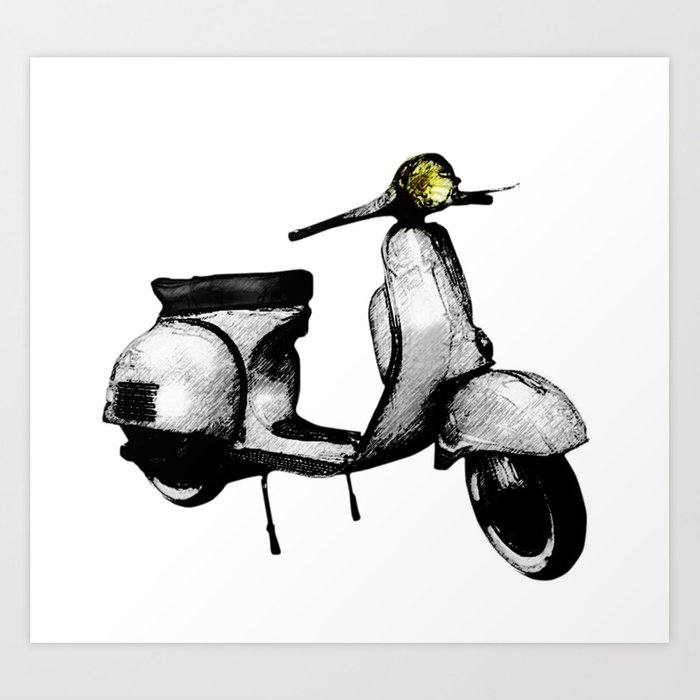 700x700 White Vespa Scooter Art Print