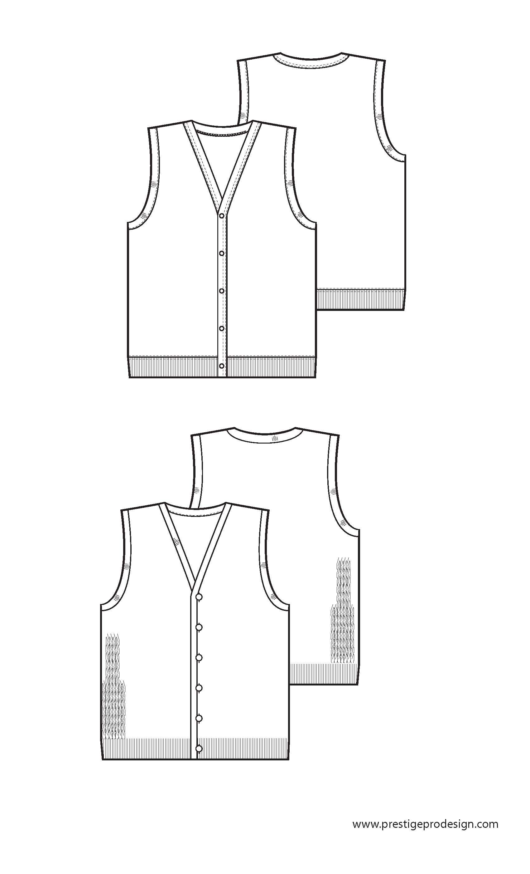 1700x2800 Sleeveless, Vest Fashion Design Template, Pattern