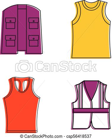378x470 vest icon set, color outline style vest icon set color outline
