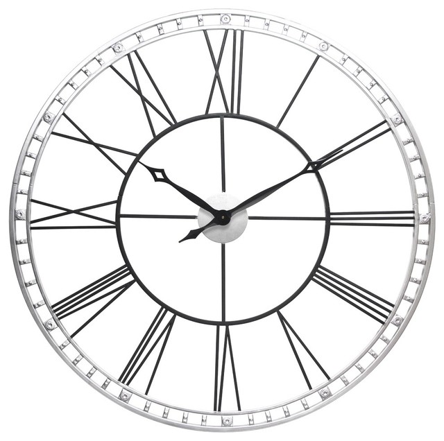 640x636 wall clock the tower xxl, black and silver