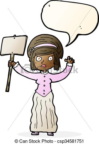 324x470 cartoon victorian woman protesting with speech bubble clipart