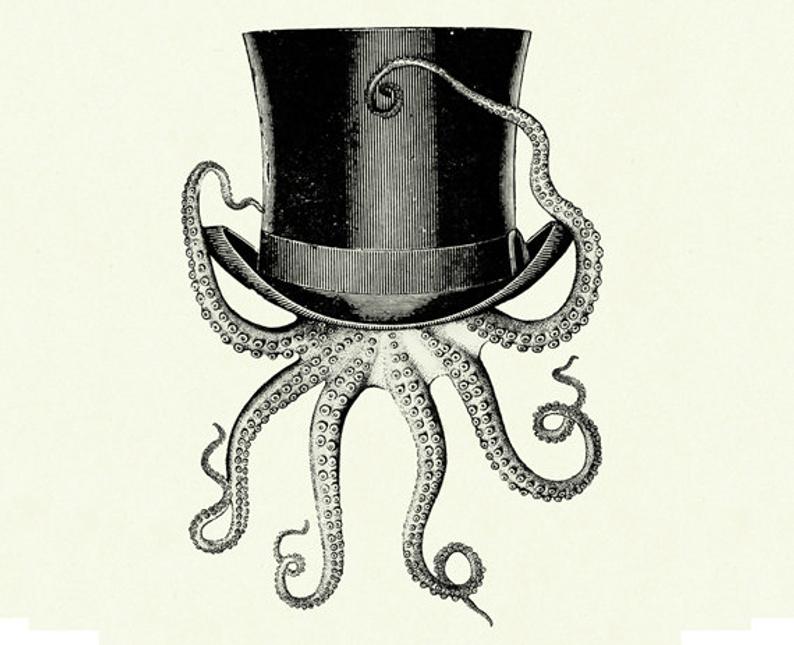 794x645 Octopus Art Print Kraken Wearing A Top Hat Victorian Steampunk Etsy