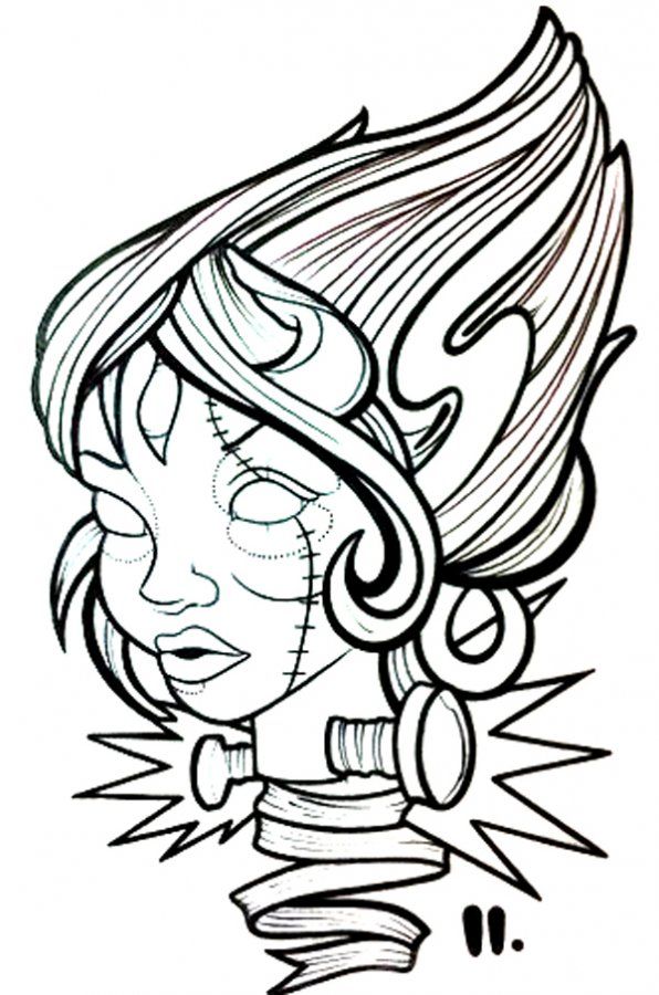 596x900 Tattoo Flash Of Female Zombie Victorian Style Tattoo Drawings