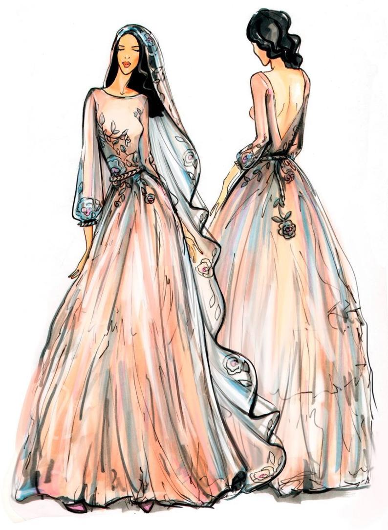 794x1083 Sketch For Custom Made Wedding Dress Etsy