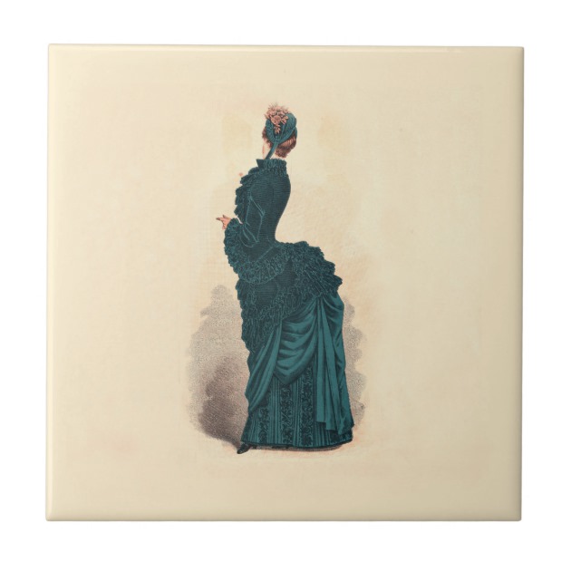 630x630 Victorian Fashion Woman Dress Art Print Drawing Ceramic Tile
