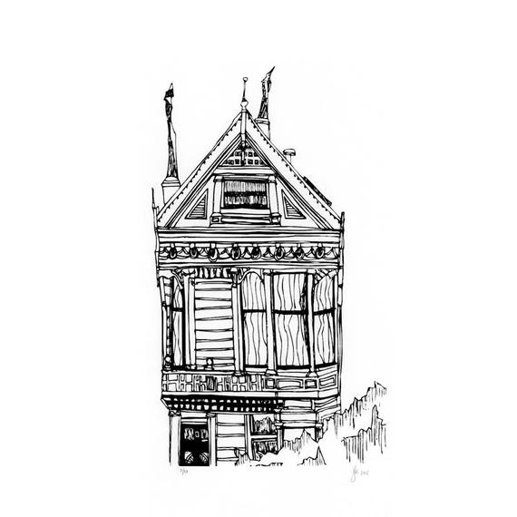 570x570 Lady Victorian House Screen Print Etsy