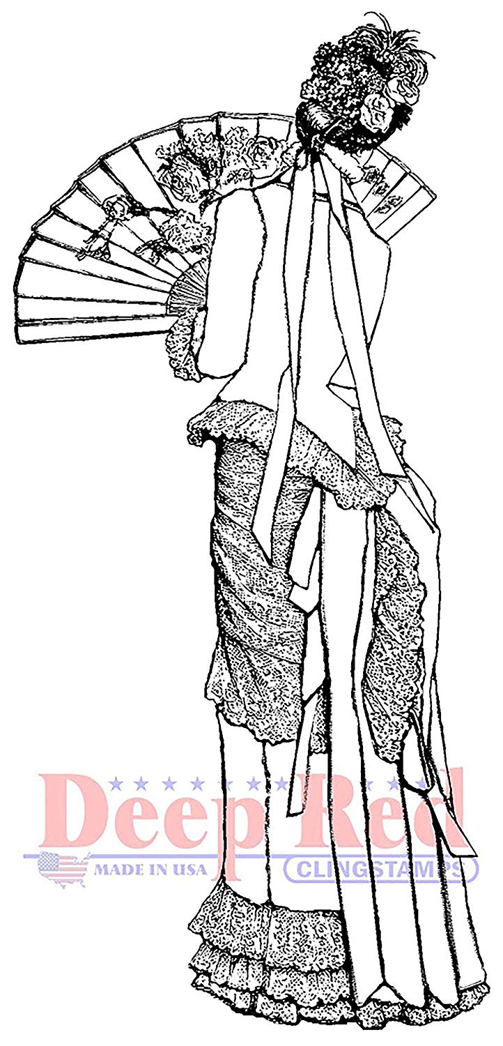 722x1500 Deep Red Stamps Victorian Lady With Fan Rubber Cling