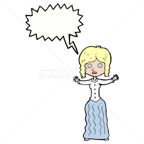 600x600 Cartoon Worried Victorian Woman With Speech Bubble Vector