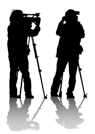 318x450 drawing of the operator with a video camera silhouettes on white