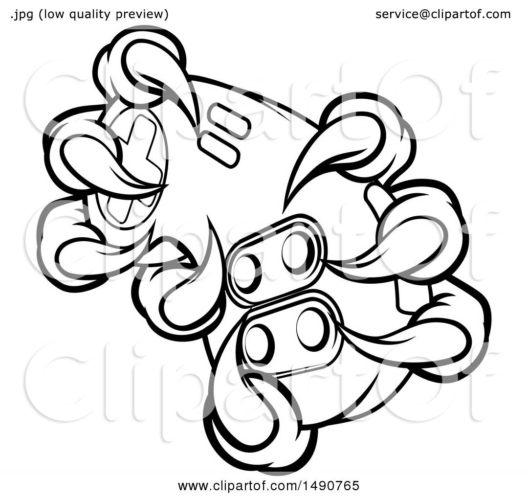 1080x1024 Clipart Of Black And White Monster Claws Gripping A Video Game