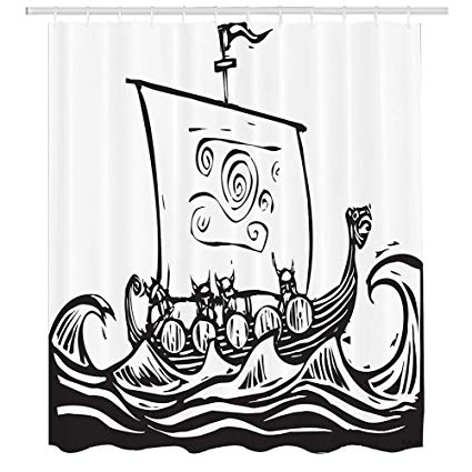 425x425 viking shower curtain,sketch style barbarian long boat