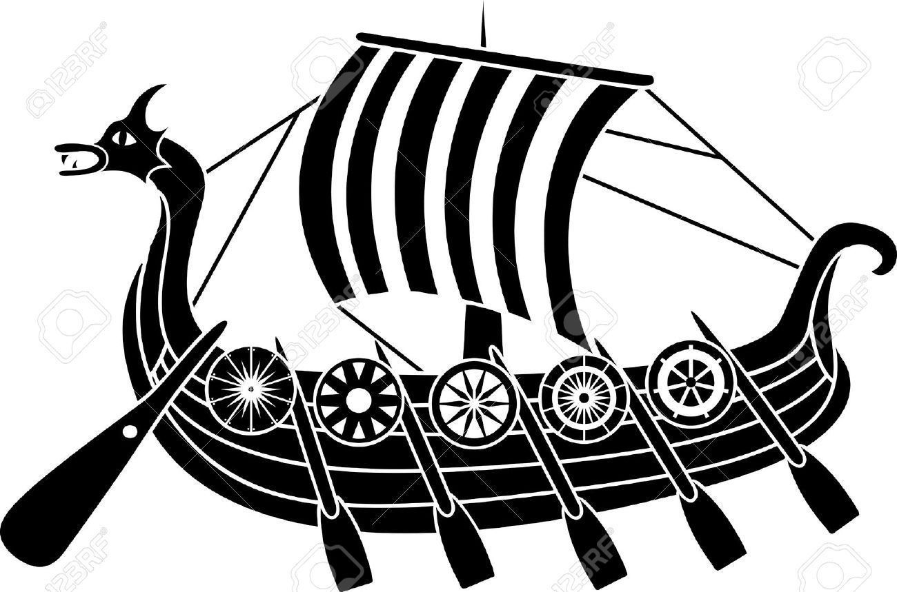 1300x859 Ancient Vikings Ship With Shields Stencil Tattoo