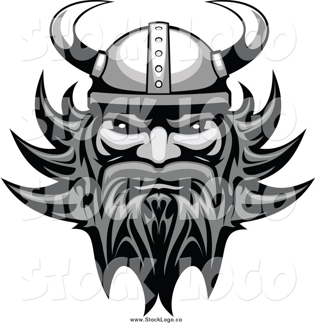 1024x1044 Vector Clipart Of A Grayscale Tough Male Viking Face Logo