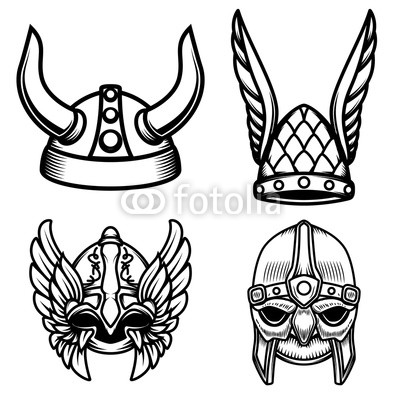 400x400 Set Of Viking Helmets Isolated On White Background Design Element