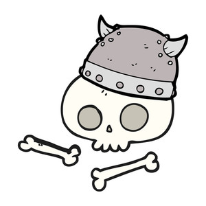 300x300 Freehand Drawn Cartoon Viking Helmet On Skull Royalty Free Stock