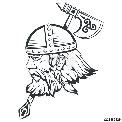 500x500 Hand Drawn Of A Viking In A Helmet Scandinavian Traditional