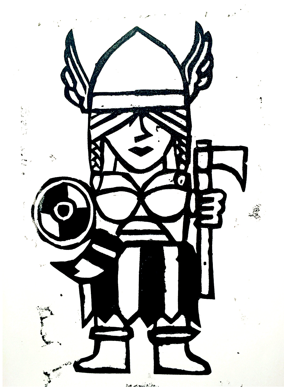 906x1236 Freshly Pressed Viking Woman Linocut Print Wagon