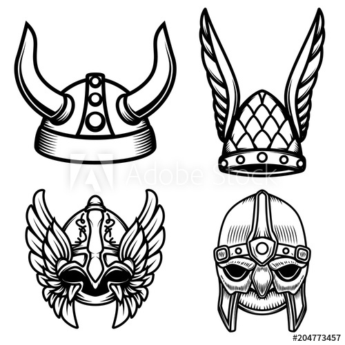 500x500 Set Of Viking Helmets Isolated On White Background Design Element