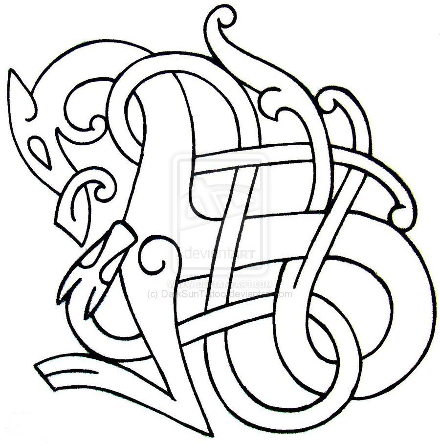 900x906 Viking Style Line Drawing