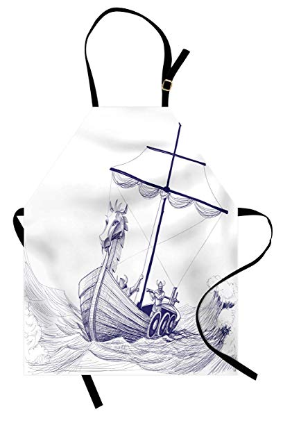 408x606 Ambesonne Viking Apron, Drakkar Long Boat With Dragon
