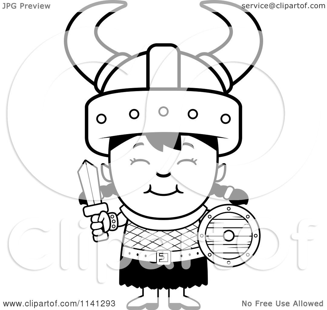 1080x1024 Cartoon Clipart Of A Black And White Happy Ogre Viking Girl