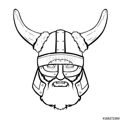 500x500 Outline Of Vector Illustration Of A Skull Wearing A Viking Helmet
