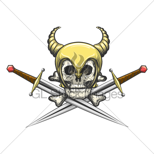500x500 Viking Skull In Helmet With Swords Gl Stock Images