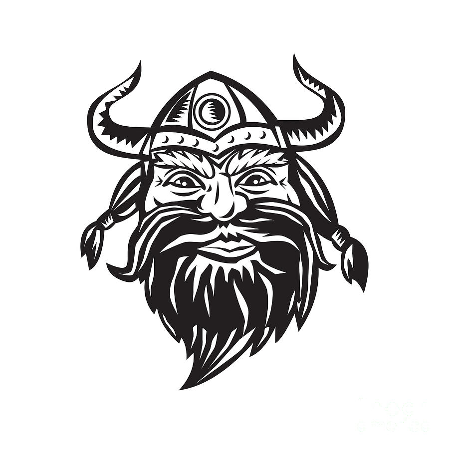 900x900 Viking Warrior Head Angry Black And White Digital Art