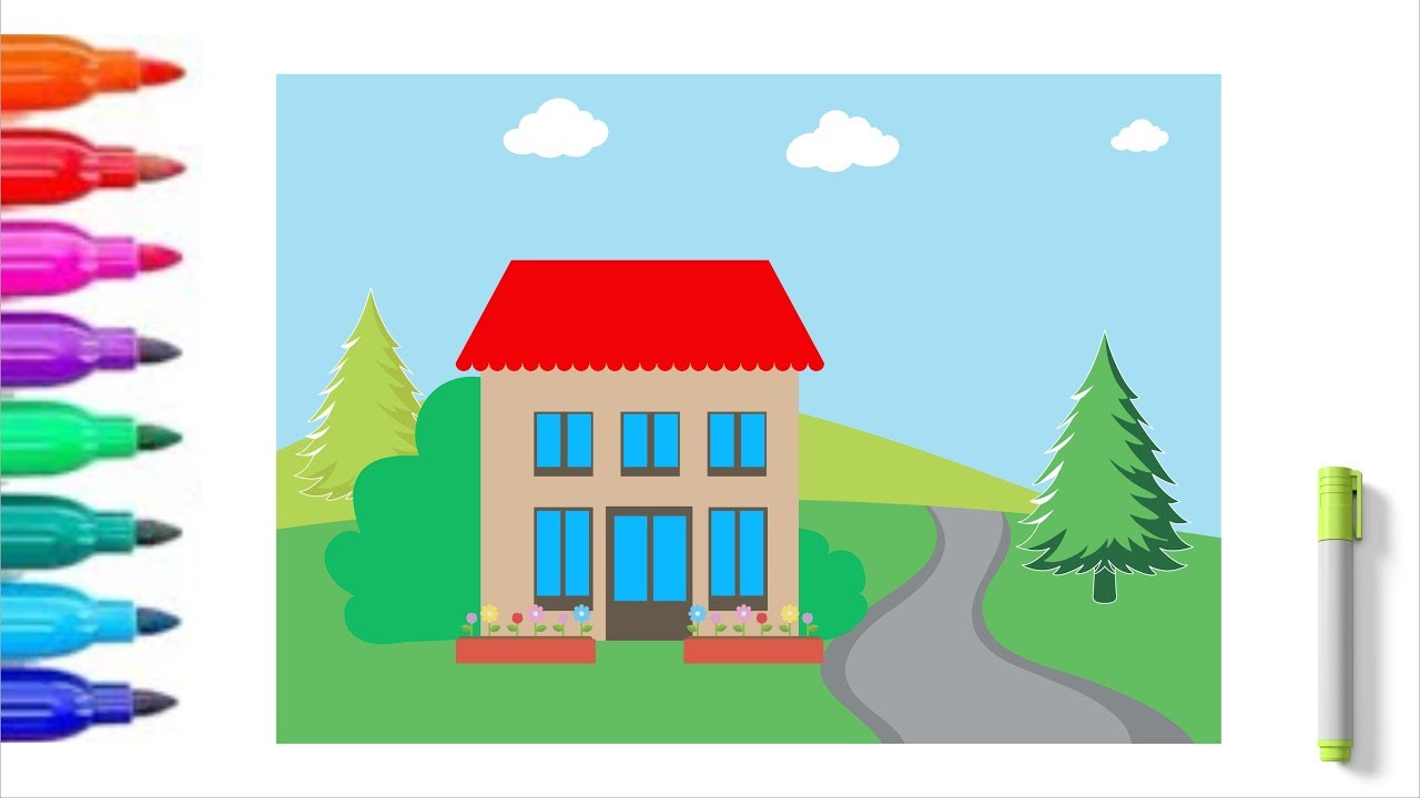1280x720 Villa House Coloring Pages Drawing Coloring For Kids Coloring