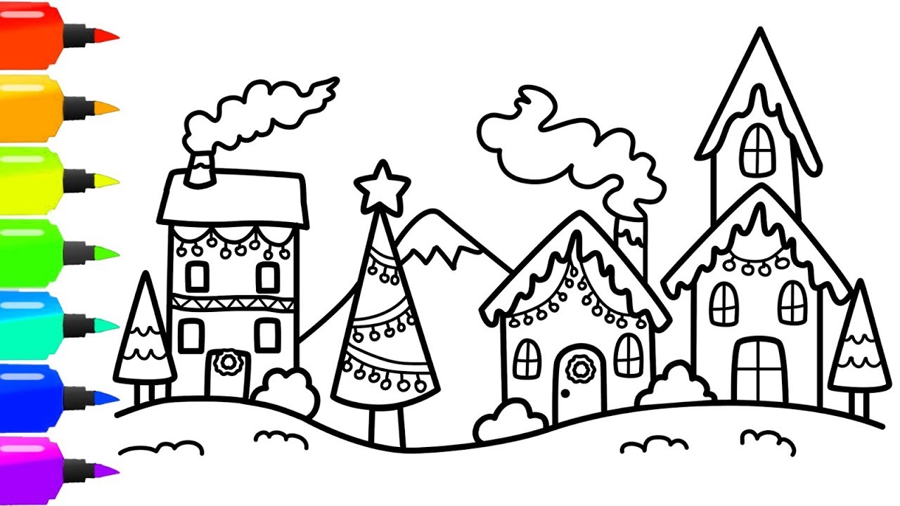 1280x720 How To Draw A Colorful Christmas Village Scene For Christmas