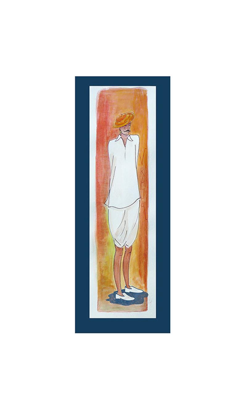 794x1323 Painting Pen Sketch Indian Village Man Orange White Black Etsy