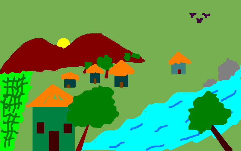 800x500 Village Drawing