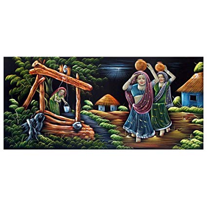 425x425 Rajasthani Village Wall Painting Home Kitchen