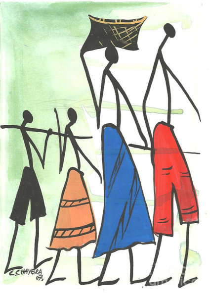 425x600 African Village Scene Art