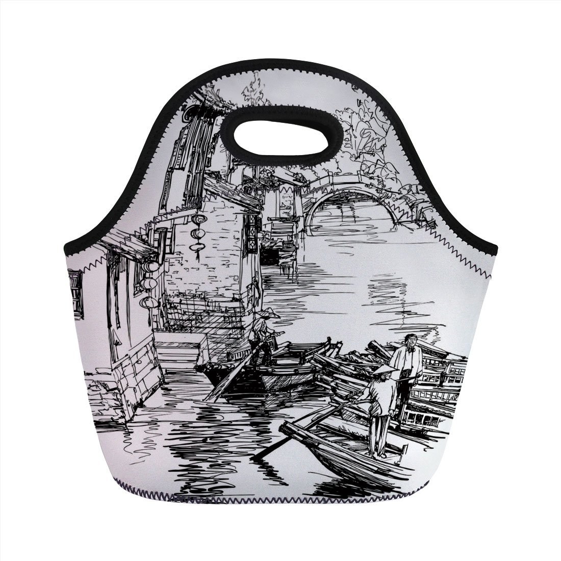 1100x1100 Neoprene Lunch Bag, Ancient China Decorations, Sketch