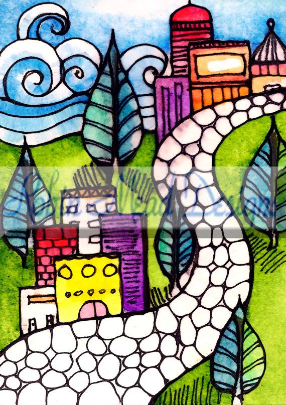 570x808 Peaceful Path Bird Flower Colorful Drawing Bird Art Print Bird