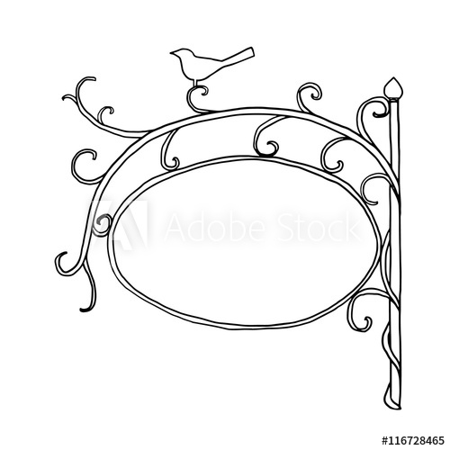 500x500 Vector Blank Shop Sign Vintage Vine Hand Drawn Cute Line Art Il