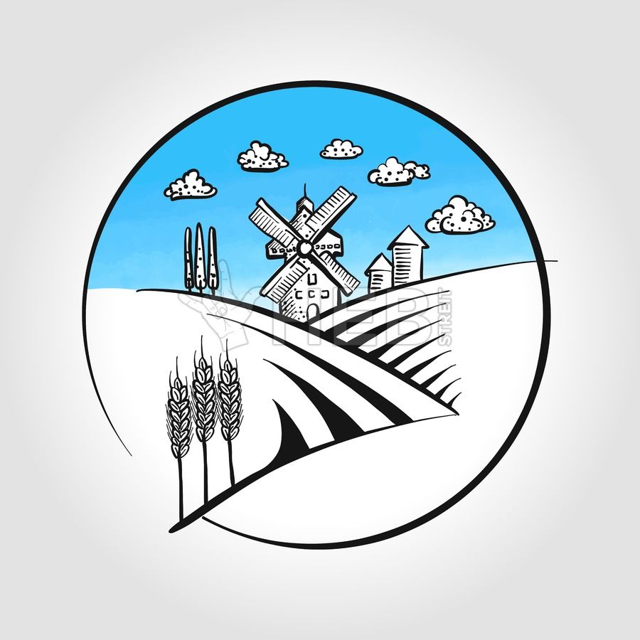 900x900 Hand Drawn Windmill Icon With Landscape Inspirational Art