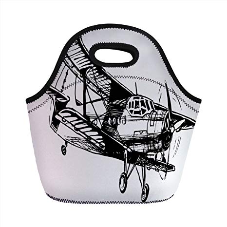 466x466 Neoprene Lunch Bag, Vintage Airplane Decor, Drawing