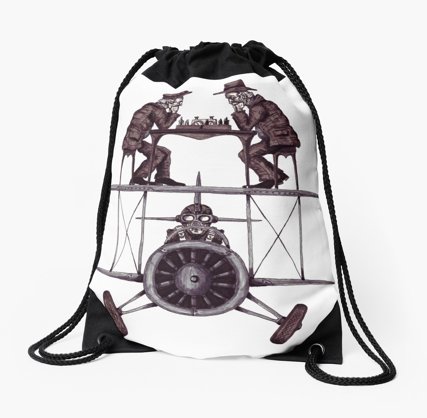 1435x1404 Chess Game On The Vintage Airplane Surreal Black And White Drawing