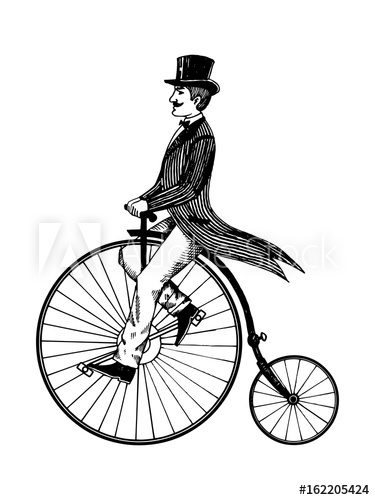 375x500 Man On Retro Vintage Old Bicycle Engraving Vector