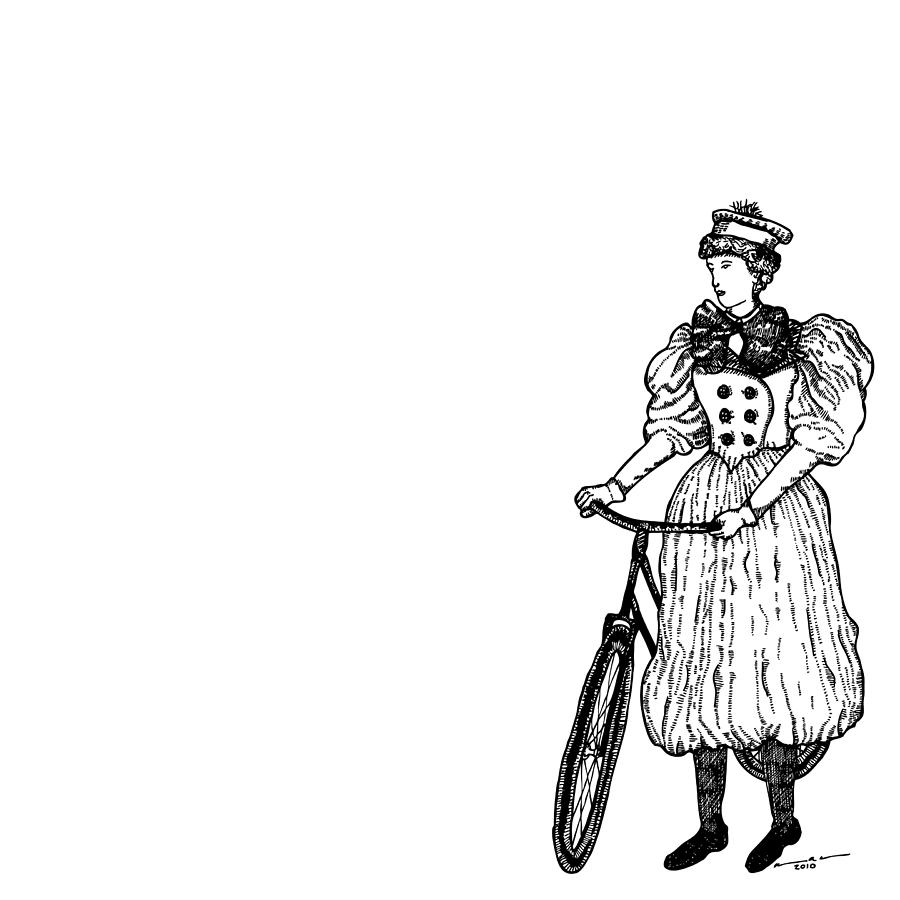 900x900 Vintage Lady With Bicycle Drawing