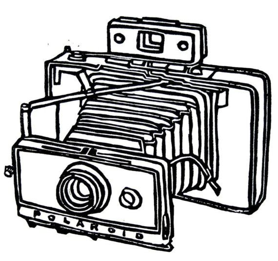 570x537 Vintage Polaroid Camera Linoleum Block Print