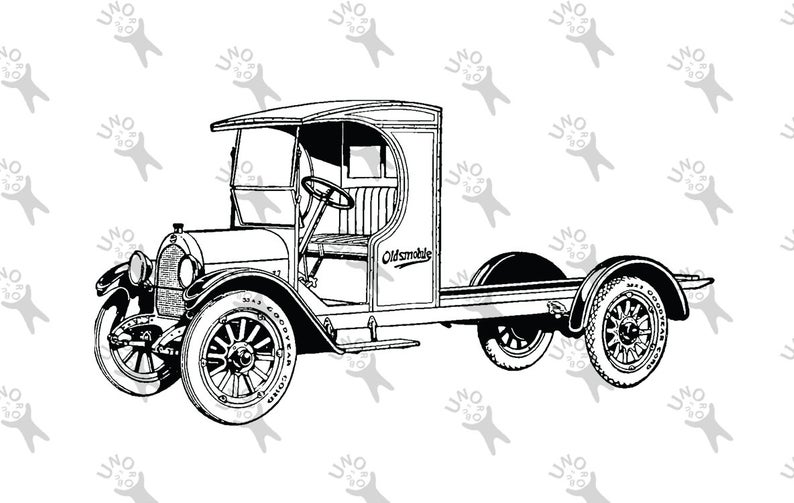 794x503 Vintage Truck Old Car Oldsmobile Drawing Digital Printable Etsy
