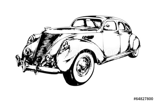 500x329 Retro Vintage Car Speed Drawing Art