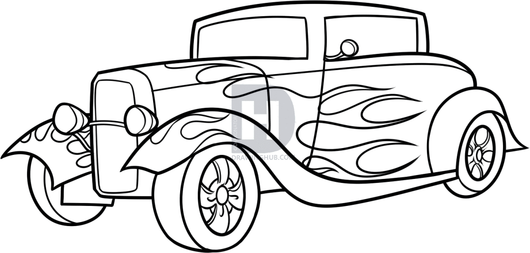 1080x516 How To Draw A Hot Rod, Step