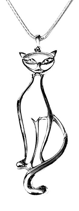 262x695 Sterling Silver Classically Elegant Vintage Cat Necklace