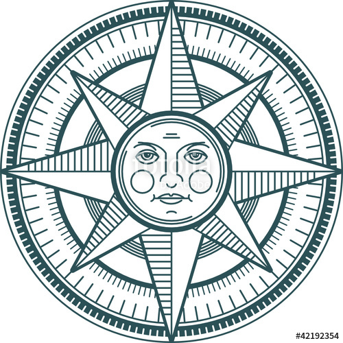 500x500 Vintage Sun Compass Rose, Vector Illustration Stock Image
