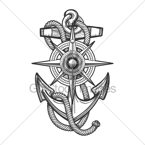 500x500 Anchor With Compass Engraving Illustration Gl Stock Images