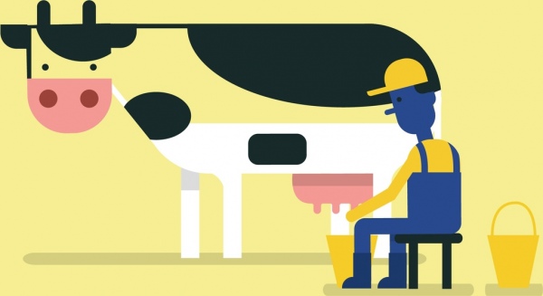600x327 Milk Farm Work Drawing Man Cow Icons Design Free Vector In Adobe